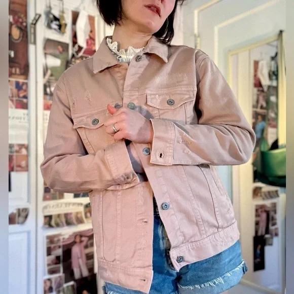 AG Distressed Pink Denim Jacket Size S - Picture 2 of 9